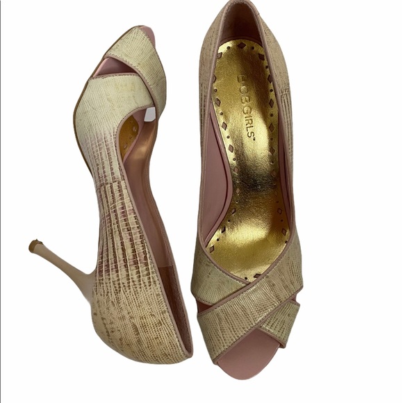 BCBGirls Cream/Pink Snake Print Heels - Picture 1 of 8